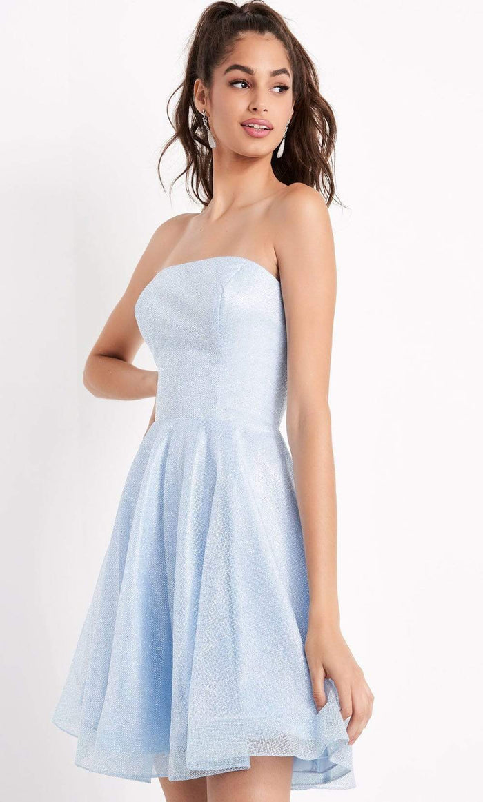 Jovani - JVN04640 Strapless Straight-Across Glitter A-Line Dress Homecoming Dresses 00 / Blue