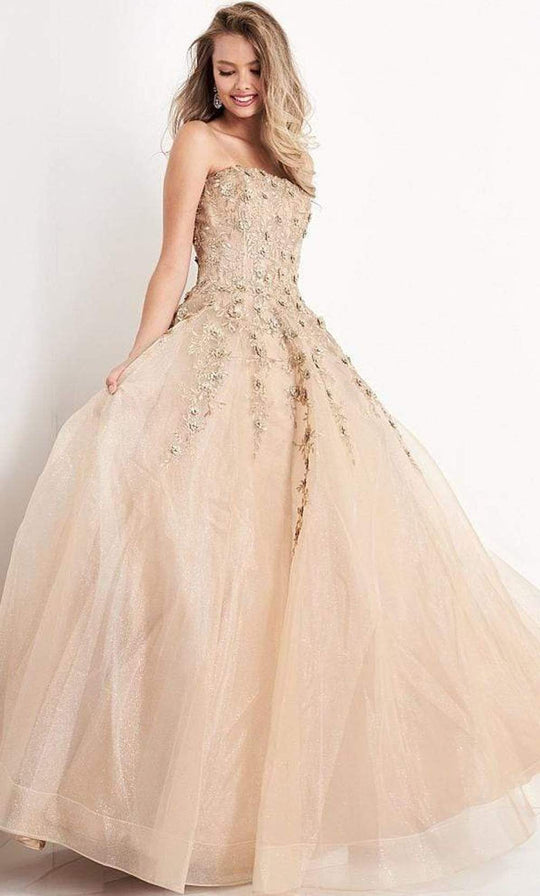 JVN by Jovani - JVN05451 Strapless Floral Embroidered Glitter Ballgown