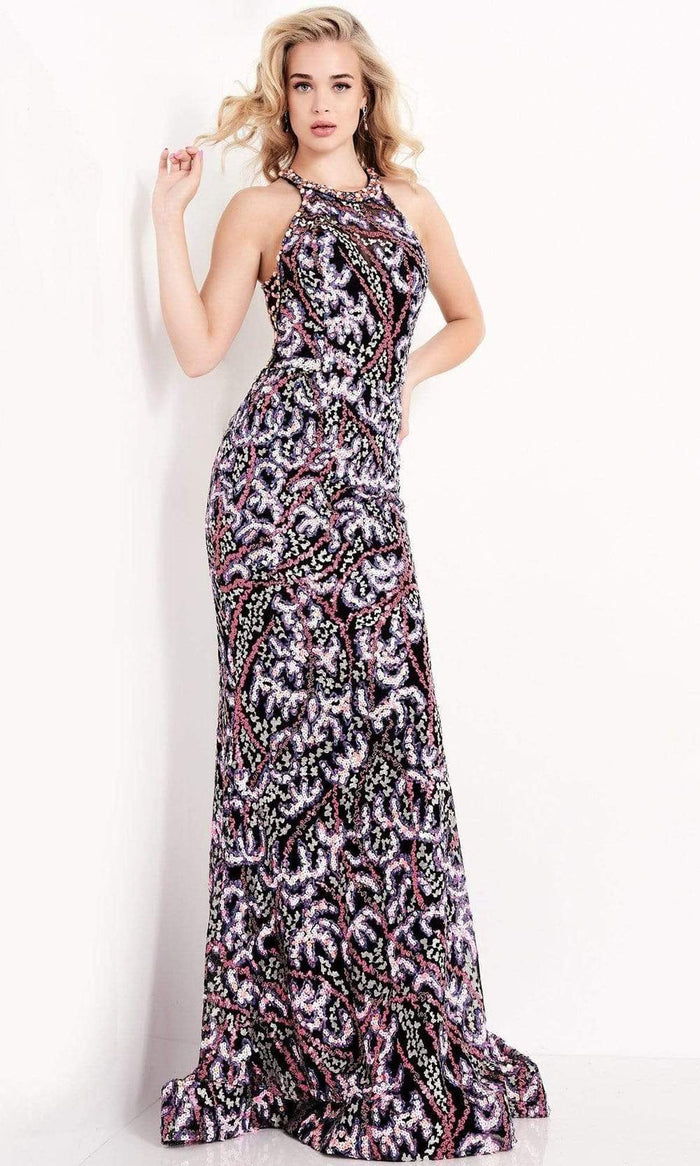 Jovani - JVN05748 High Halter Embroidered Long Gown Prom Dresses 00 / Multi