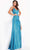 Jovani - JVN06368 Plunging V-Neck Ruched Long Gown Prom Dresses 00 / Turquoise