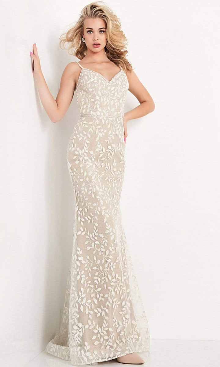 Jovani Style 04501 V Neckline Ruched Long Sleeve Gown main image 1