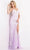Jovani - JVN06660 Long Appliqued High Slit Sheath Gown Prom Dresses 00 / Lilac/ White