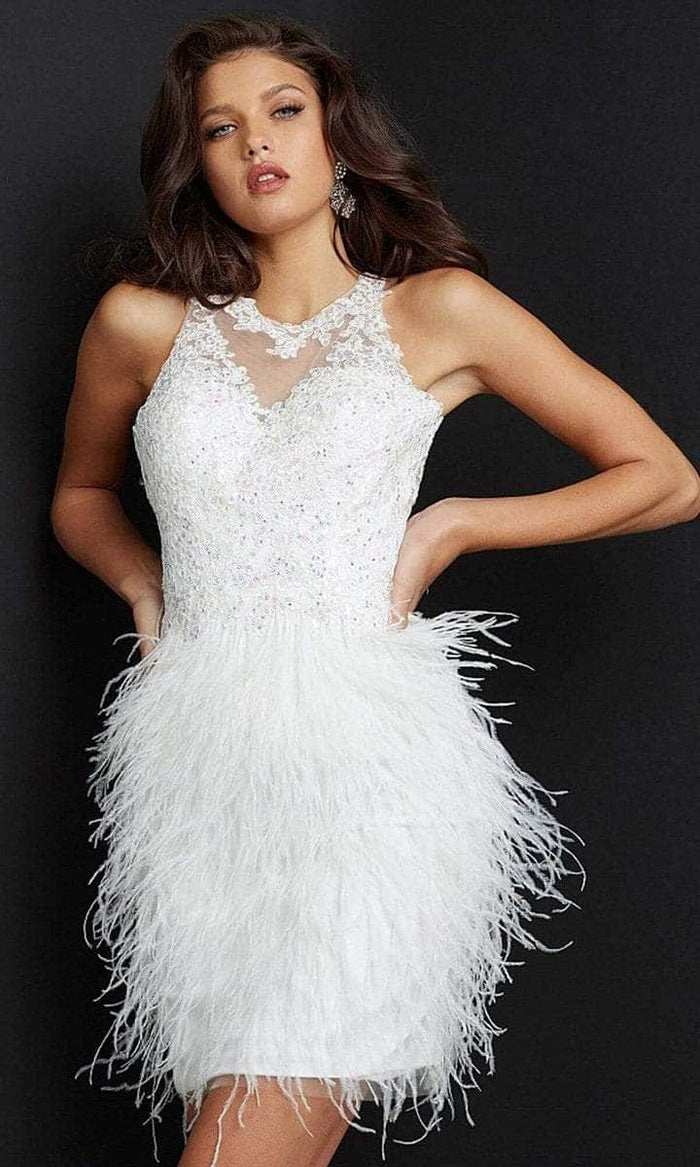 Jovani - JVN07895SC Embellished Jewel Neck Short Dress - 1 pc Off-White In Size 4 Available CCSALE 4 / Off-White