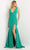 Jovani - JVN08174 Plunging V-Neck High Slit Gown Special Occasion Dress 00 / Green