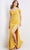 Jovani - JVN08414 Cold Shoulder Pleated Bodice High Slit Long Dress Special Occasion Dress 00 / Yellow