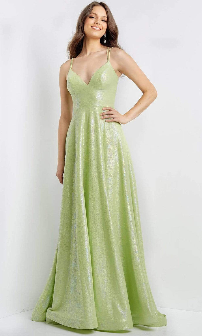 Jovani - JVN08490 V-Neck Back Cutout A-Line Dress Prom Dresses 00 / Light Green