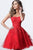 Jovani - JVN1830 Strapless Floral Lace Applique Tulle Cocktail Dress Cocktail Dresses 00 / Red