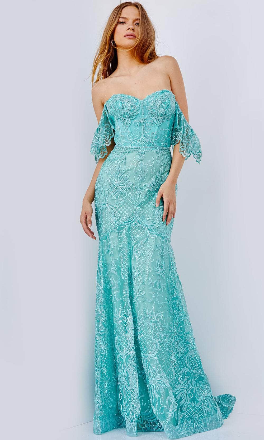 JVN by Jovani JVN23986 - Draped Sleeve Glitter Prom Gown – Couture Candy