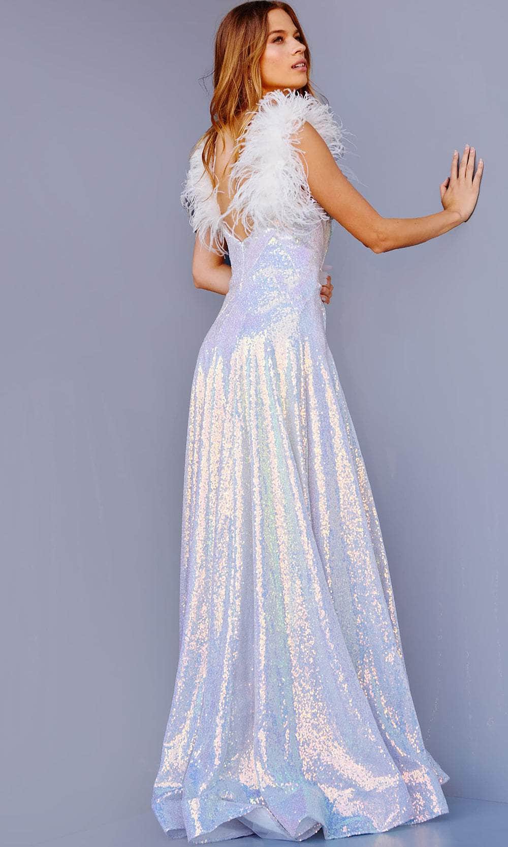 JVN by Jovani JVN24164 - Feathered Strap Sequin Prom Gown – Couture Candy