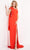 Jovani - JVN2516 Asymmetric Sheath Dress With Slit and Train Evening Dresses 00 / Orange/Red