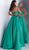Jovani - JVN66673 Plunging V-neck Ballgown With Cutout in Green
