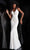Jovani - JVN66971 Lace Deep V-neck Trumpet Dress With Train Special Occasion Dress 00 / Ivory