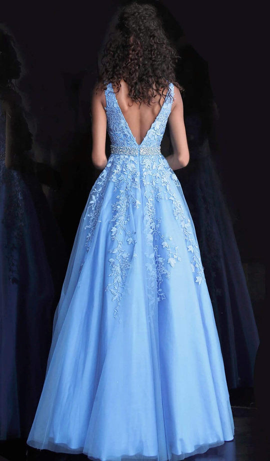 JVN by Jovani JVN68258 - Embellished Lace Deep V-neck Ballgown