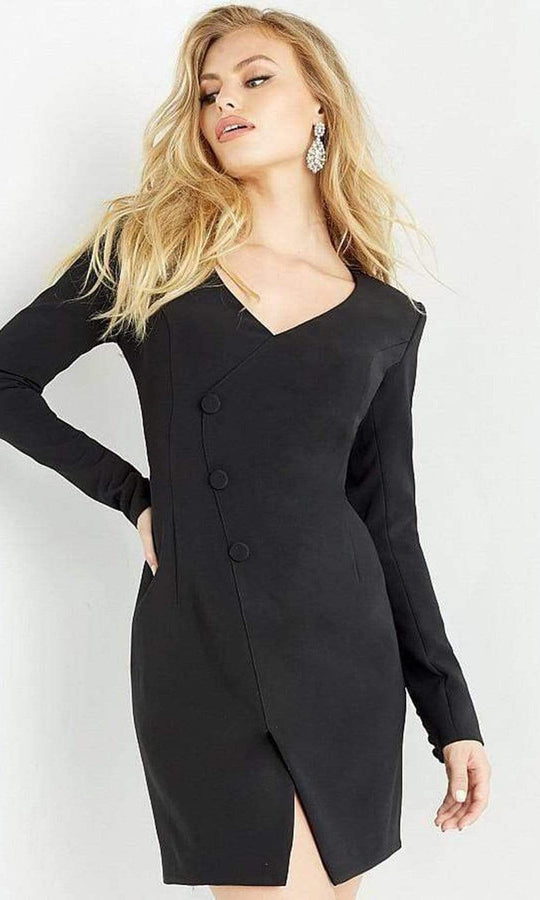 Jovani - M03460 V Neck Short Suit Dress Cocktail Dresses 00 / Black