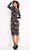 Jovani - M3281 Long Metallic Floral Print Sheath Dress Cocktail Dresses
