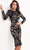 Jovani - M3281 Long Metallic Floral Print Sheath Dress Cocktail Dresses