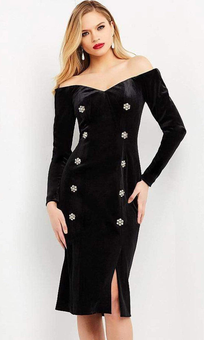 Jovani - M3285 Off Shoulder Velvet Knee Length Dress – Couture Candy