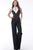 Jovani - M65548 Plunging V-Neck Collared Jumpsuit Special Occasion Dress 00 / Black/White