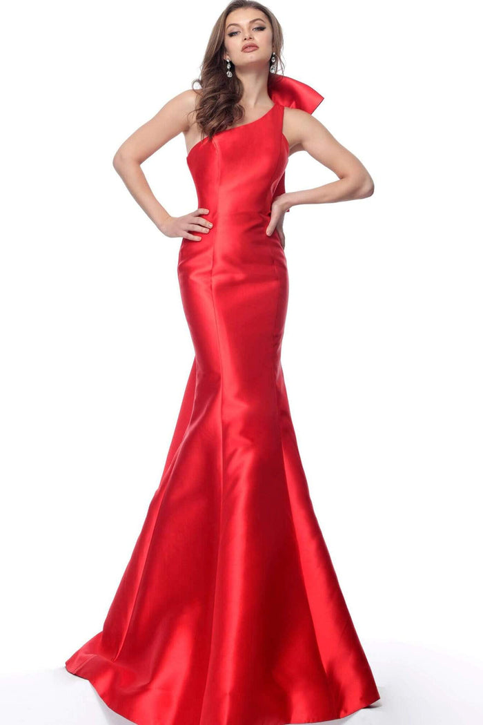 Jovani - Oversized Bow One Shoulder Long Evening Gown 62463 - 1 pc Red In Size 2 Available CCSALE 4 / Red