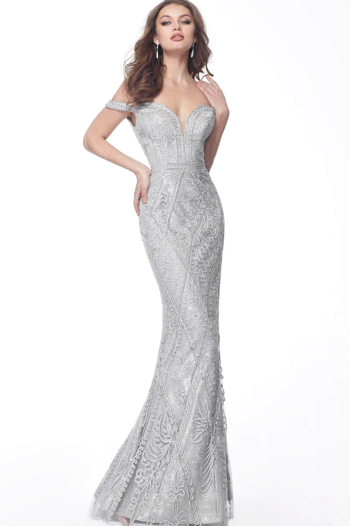 Jovani - Plunging Sweetheart Evening Dress 68130SC - 1 pc Grey In Size 0 Available CCSALE 0 / Grey