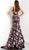 Jovani - Plunging V Neck Floral Print Evening Dress 67362 - 1 pc Burgundy/Multi-Color In Size 2 Available CCSALE 2 / Burgundy/Multi-Color