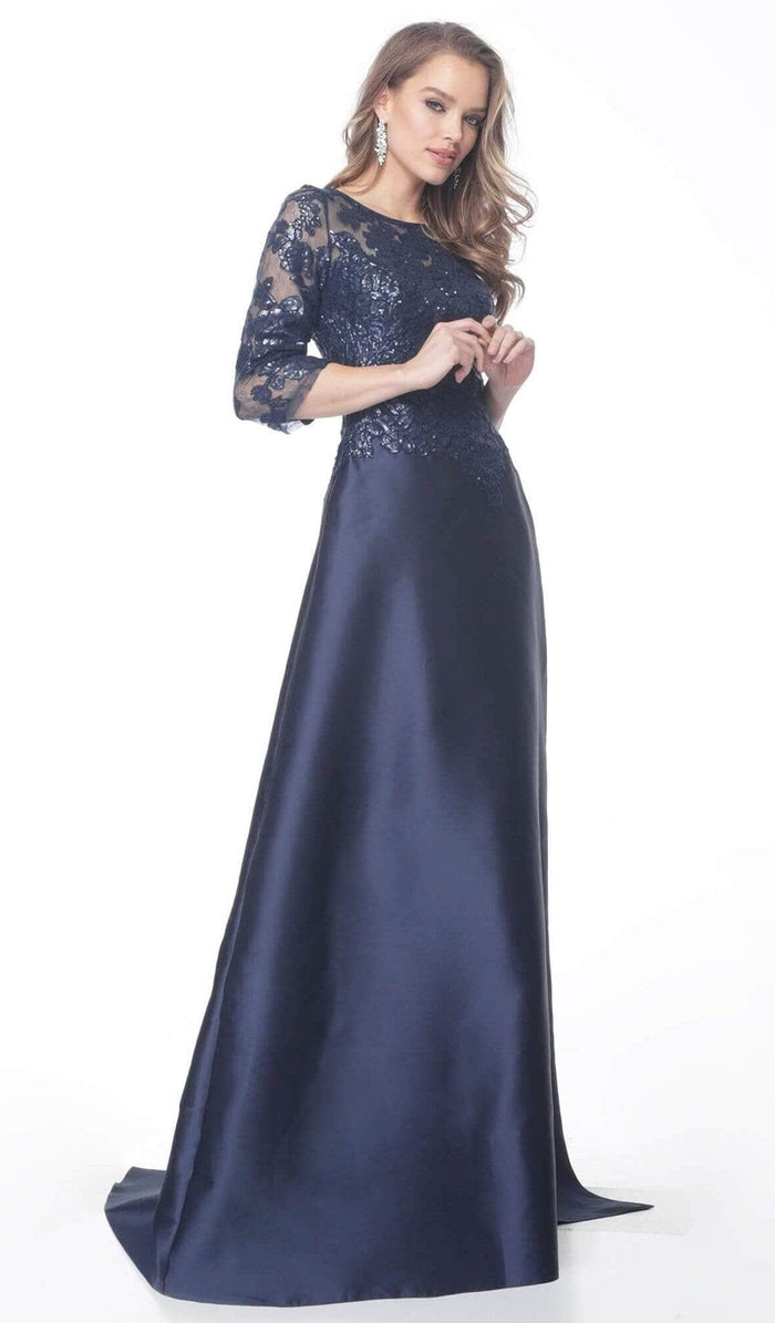 Jovani - Quarter Sleeve Embellished A-Line Dress 61170SC - 1 pc Navy In Size 12 Available CCSALE 12 / Navy