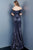 Jovani - Sequin-Ornate Appliqued Off-Shoulder Mermaid Dress 67104SC - 1 pc Navy In Size 4 Available CCSALE 4 / Navy