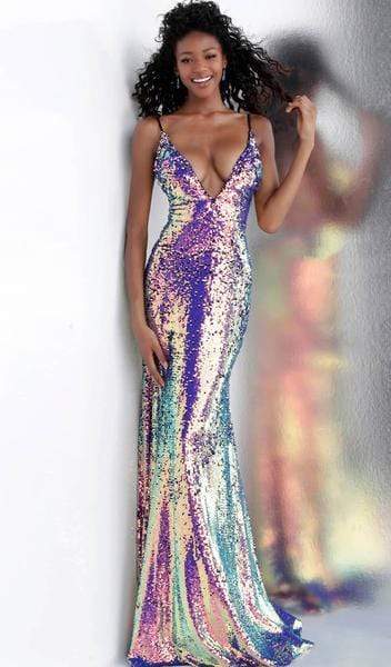 Jovani - Sequined Plunging V-Neck Evening Dress 67318 - 1 pc Multi In Size 4 Available CCSALE 4 / Multi