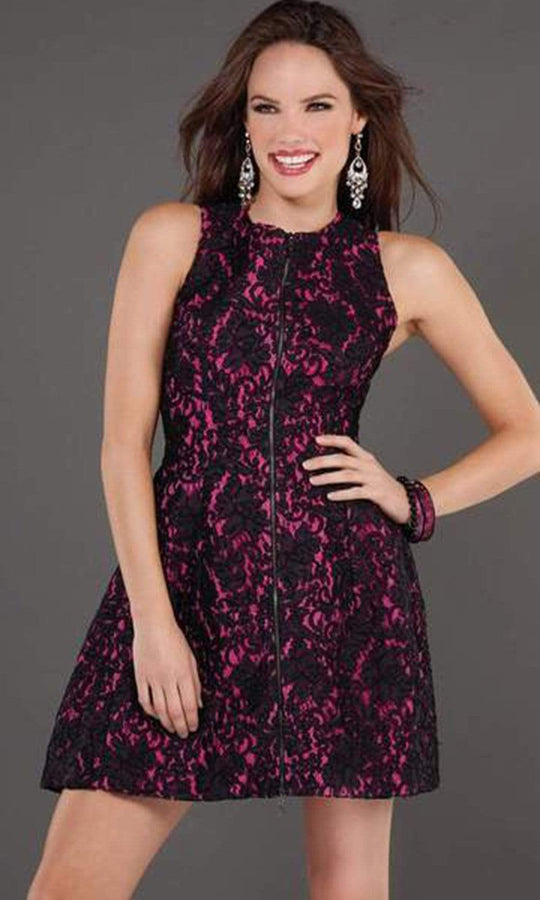 Jovani - Sleeveless Floral Bodice A-Line Dress 74156SC - 1 pc Black/Fuchsia In Size 4 Available CCSALE 4 / Black/Fuchsia