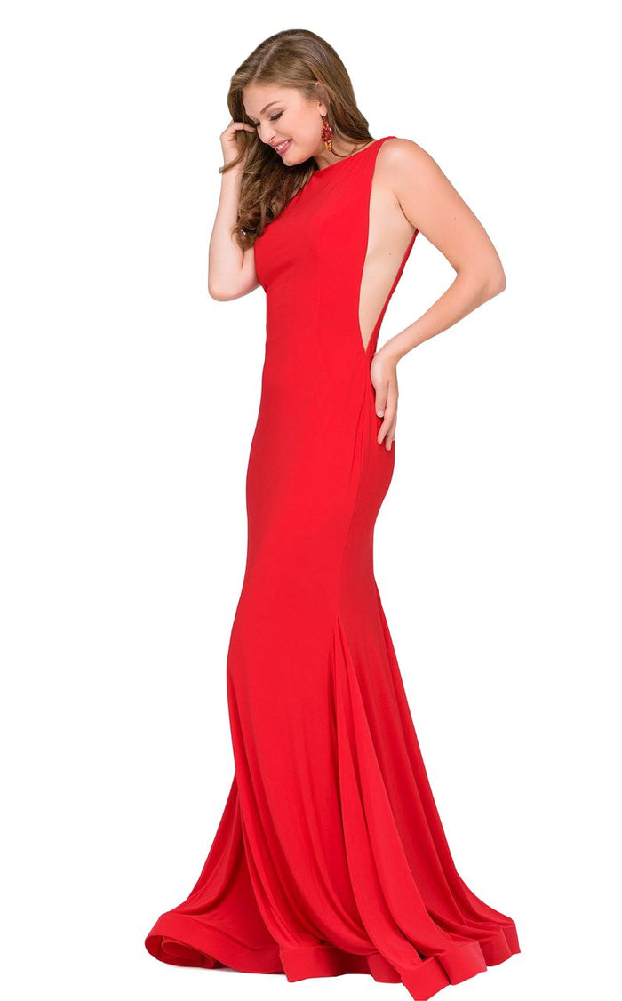 Jovani - Sleeveless Long Dress with Open V Back 47100 CCSALE 0 / Burgundy