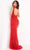 Jovani - Sleeveless V Neck High Slit Feather Skirt Prom Dress 06446SC - 1 pc Red In Size 8 Available CCSALE 8 / Red