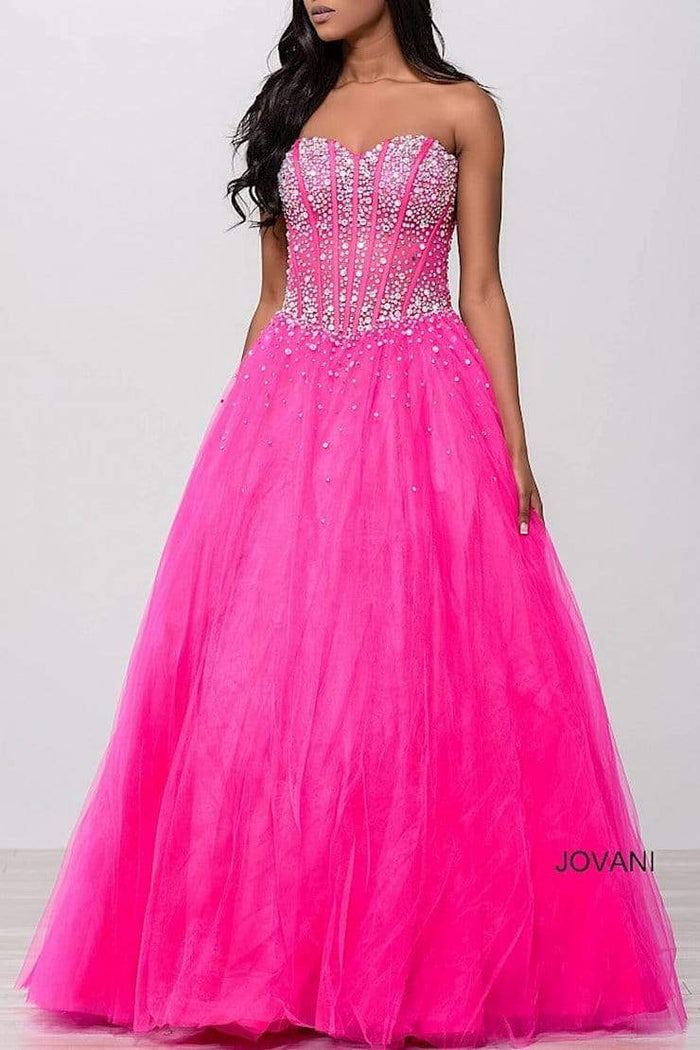 Jovani - Strapless Embellished Tulle Ballgown 47131SC - 1 pc Fuchsia In Size 0 Available CCSALE 0 / Fuchsia