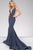 Jovani - V-Neck Long Jersey Dress in Gunmetal 46756 CCSALE 14 / Purple