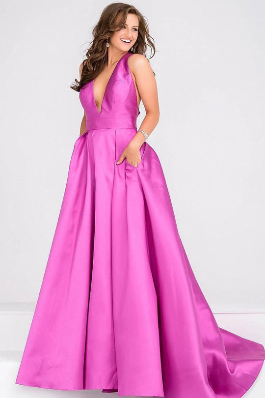 JVN By Jovani - V Neck Mikado Prom Ballgown With Pleated Skirt Jvn47530