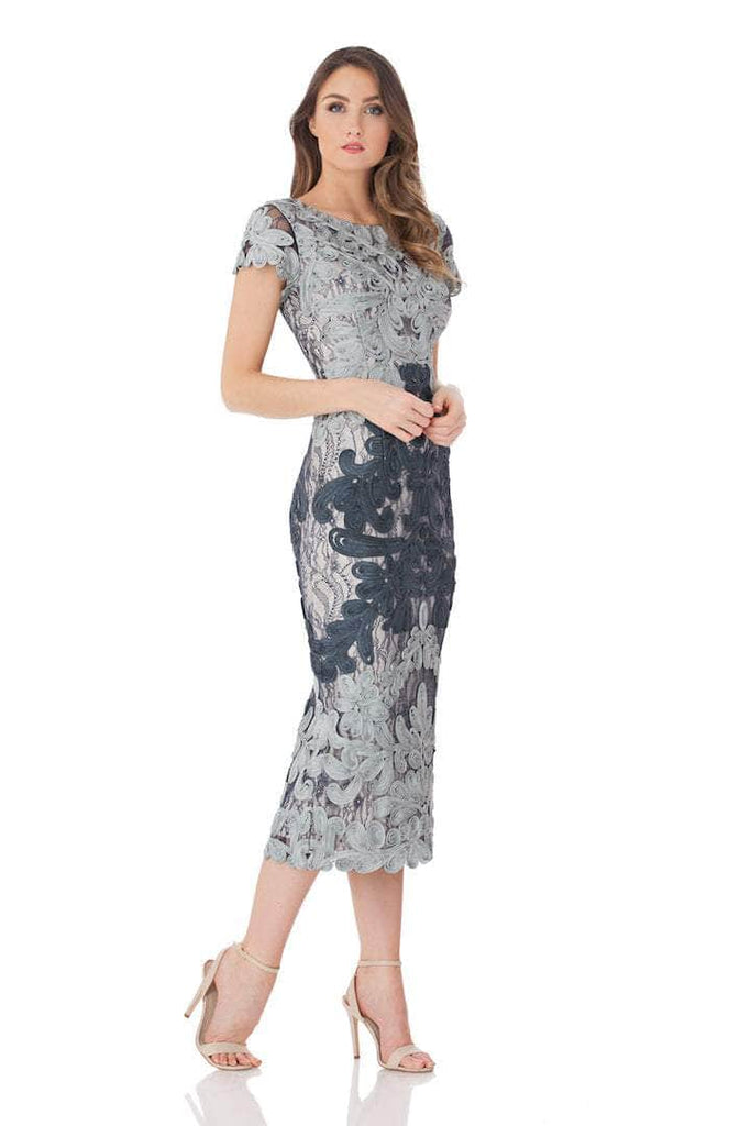 JS Collections 865626 - Two-Toned Lace Embroidered Midi Dress JS Collections 865626 - Two-Toned Lace Embroidered Midi Dress