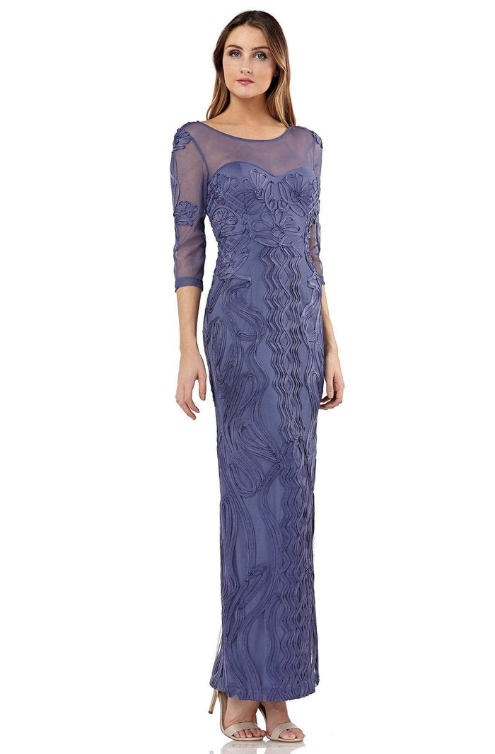 JS Collections - 866071 Embroidered Soutache Long Column Dress Evening Dresses 0 / Violet