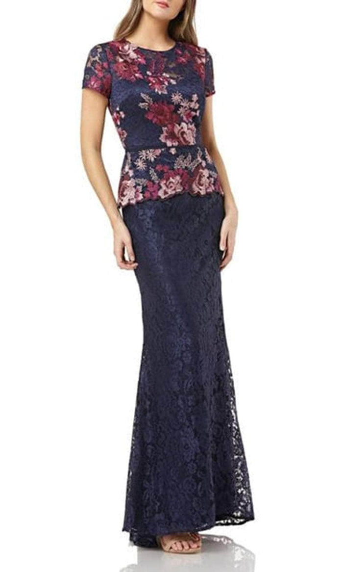 JS Collections 866452 - Short Sleeves Jewel Neck Formal Dress Mother of the Bride Dresess 2 / Navy Fuchsia