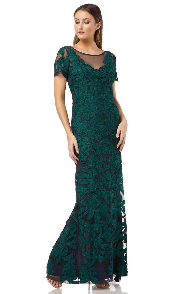 JS Collections - 866747 Illusion Neckline Soutache Long Sheath Gown Evening Dresses 2 / Jade Navy