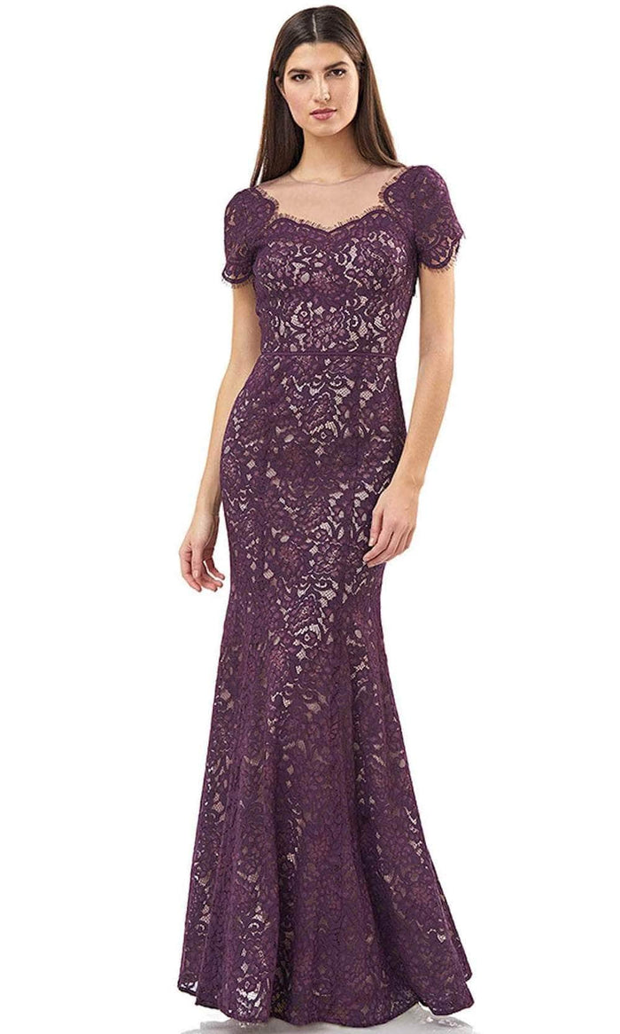 JS Collections 866949 - Laced Short Sleeved Trumpet Gown Mother of the Bride Dresess 2 / Plum