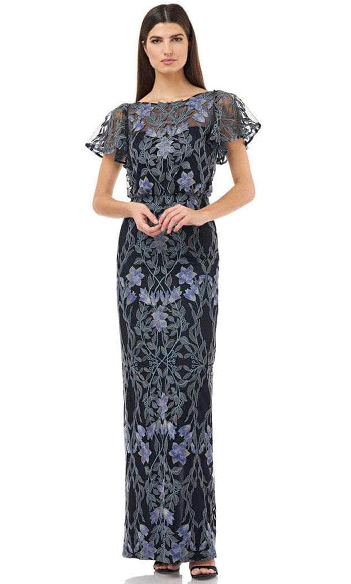 JS Collections 866961 - Short Sleeve Bateau Neck Long Dress Mother of the Bride Dresess 2 / Blue Multi