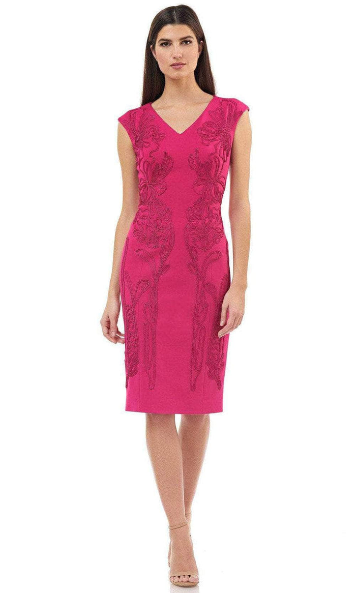 JS Collections 866988 - V-Neck Embellished Cotton Midi Dress Special Occasion Dress 2 / Hot Pink