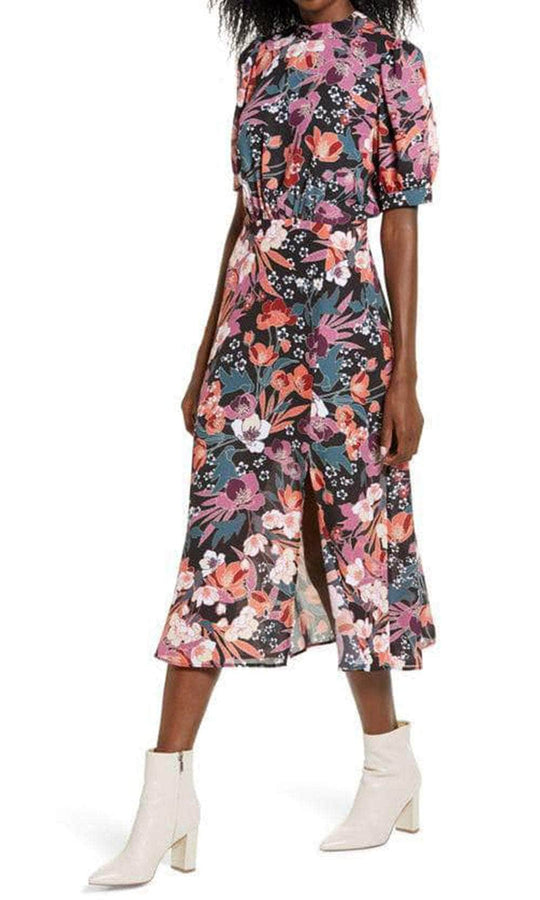 Julia Jordan JJ38194 - Puff Sleeve Midi Dress Special Occasion Dress 2 / Navy Multi