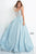 JVN by Jovani - JVN2206 Floral Embroidered V-Neck Ballgown Ball Gowns 00 / Light-Blue