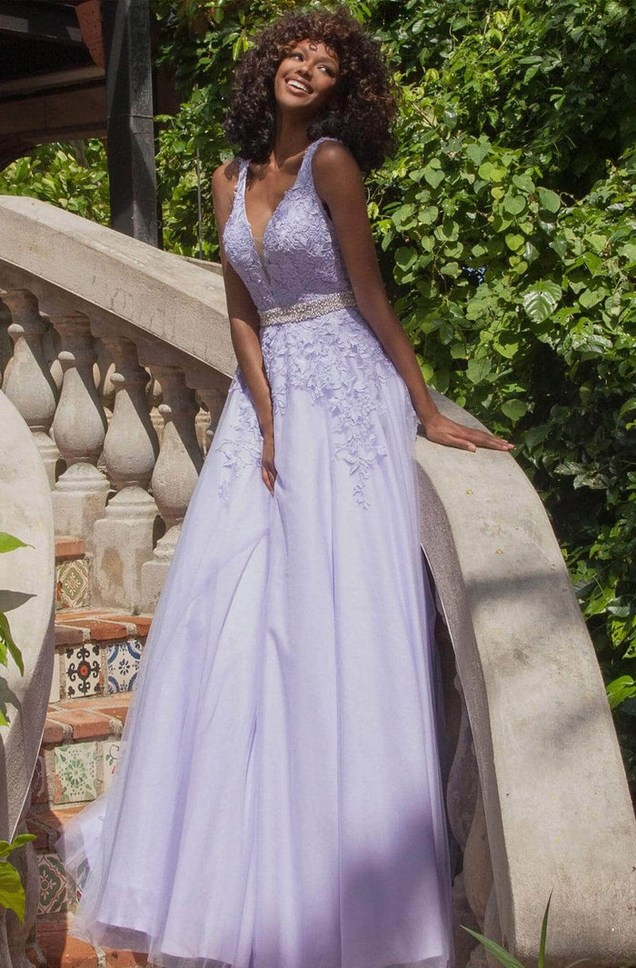 JVN by Jovani - JVN68258  V-Neck Lace Applique Prom Dress Ball Gowns