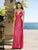 La Femme - 12690 Beaded Strap V-Neck Satin Prom Dress Special Occasion Dress 00 / Fuchsia