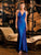 La Femme - 12690 Beaded Strap V-Neck Satin Prom Dress Special Occasion Dress 00 / Royal Blue