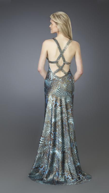 La Femme - 14148 Printed Sleeveless V-neck Long Trumpet Gown