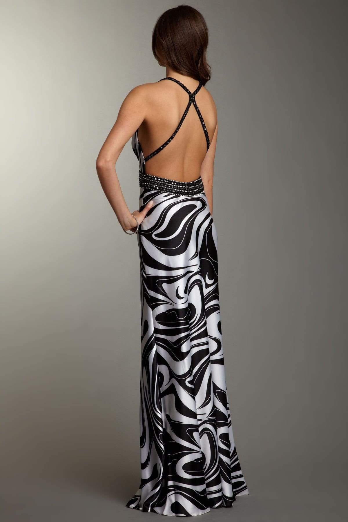 La Femme - 14186 Elegant Sleek Long Dress with Criss Cross Back