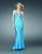 La Femme - 14345 Beaded V-Neckline Crisscross Back Satin Gown Special Occasion Dress 00 / Sky Blue