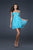 La Femme - 16060 Glittering Asymmetrical Strap Sweetheart Party Dress Special Occasion Dress 00 / Aqua/Gold